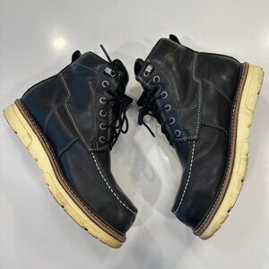 Wolverine Black Leather Moc Toe Boots with Cream Soles